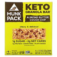 Munk Pack, Keto Granola, батончики с миндальным маслом и какао, 4 батончика по 32 г (1,12 унции)