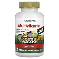 NaturesPlus, Animal Parade Gold, Children&#x27;s Chewable Supplement, Cherry, 120 Animal-Shaped Tablets