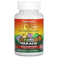 NaturesPlus, Animal Parade, Vitamin D3, Sugar Free, Black Cherry, 500 IU, 90 Animal-Shaped Tablets