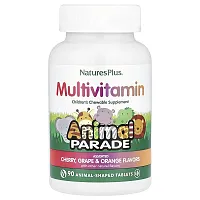 NaturesPlus, Animal Parade, Children&#x27;s Chewable Multivitamin, Assorted, 90 Animal-Shaped Tablets