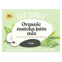 Four Sigmatic, Think, Organic Matcha Latte Mix with Lion&#x27;s Mane Mushrooms, 10 Packets, 0.21 oz (6 g) Each