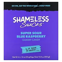 Shameless Snacks, Super Sour Gummy Candy,  Blue Raspberry, 6 Bags, 1.8 oz (50 g) Each