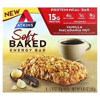 Atkins, Soft Baked Energy Bar, Vanilla Macadamia Nut, 5 Bars, 1.76 oz (50 g) Each