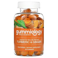 Gummiology, жевательные таблетки с куркумой и имбирем, для взрослых, вкус тропических фруктов, 90 вегетарианских жевательных таблеток