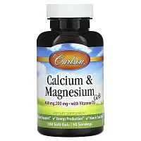 Carlson, Calcium &amp; Magnesium Gels With Vitamin D3, 100 Soft Gels