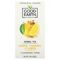 Good Earth Teas, Sensorial Blends, Herbal Tea, Ginger, Turmeric &amp; Lemon, 15 Biodegradable Teabags, 1.48 oz (42 g)