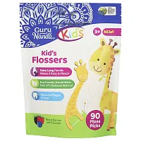 GuruNanda, Kids, Kid&#x27;s Flossers, Ages 3+, Mixed Berries With Flouride, 90 Floss Picks