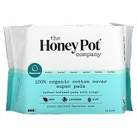 The Honey Pot Company, Organic Super Herbal-Infused Pads with Wings, 16 Count