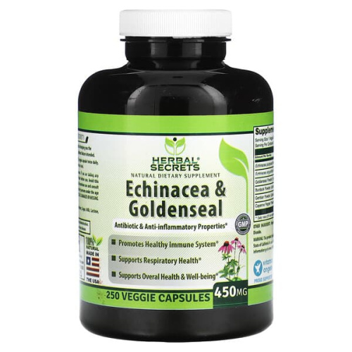 Herbal Secrets, Echinacea &amp; Goldenseal, 450 mg , 250 Veggie Capsules