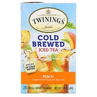 Twinings, холодный чай со льдом, несладкий черный чай, со вкусом персика, 20 чайных пакетиков на одну порцию, 40 г (1,41 унции)