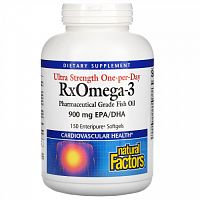 Natural Factors, RxOmega-3, омега-3 повышенной силы действия, 2150 мг, 150 капсул (1075 мг в 1 капсуле)