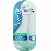 Gillette, Venus, Sensitive Extra Smooth, 1 бритвенный станок + 2 кассеты