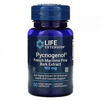 Life Extension, Pycnogenol, экстракт коры французской приморской сосны, 100 мг, 60 вегетарианских капсул