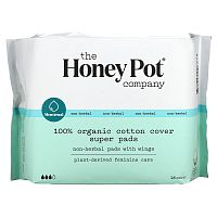 The Honey Pot Company, Non-Herbal Pads With Wings, Organic Super, 16 Count