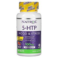 Natrol, 5-HTP, быстрорастворимый, особо эффективный, вкус диких ягод, 100 мг, 30 таблеток