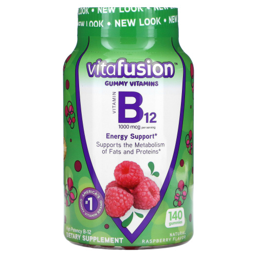 VitaFusion, B12, натуральный вкус малины, 1000 мкг, 140 жевательных таблеток