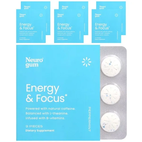 NeuroGum, Energy &amp; Focus, Peppermint, 6 Pack, 9 Piece Each