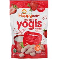 Happy Family Organics, Happy Baby, Organic Yogis, органические снеки из сублимированного йогурта с фруктами, с клубникой, 28 г (1 унция)