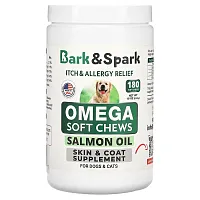 Bark&amp;Spark, Omega Soft Chews, Salmon Oil, For Dogs &amp; Cats, 180 Soft Chews, 18 oz (513 g)