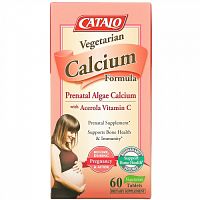 Catalo Naturals, Vegetarian Calcium Formula, пренатальный кальций из водорослей с ацеролой и витамином C, 60 вегетарианских таблеток