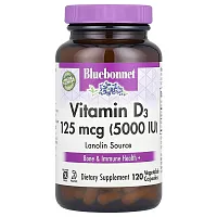 Bluebonnet Nutrition, Vitamin D3, 125 mcg (5,000 IU), 120 Vegetable Capsules