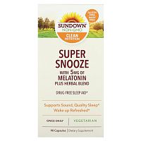 Sundown Naturals, Мелатонин Super Snooze, 5 мг, 90 капсул