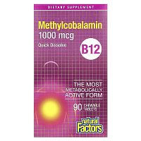 Natural Factors, B12, Methylcobalamin, 1,000 mcg, 90 Chewable Tablets