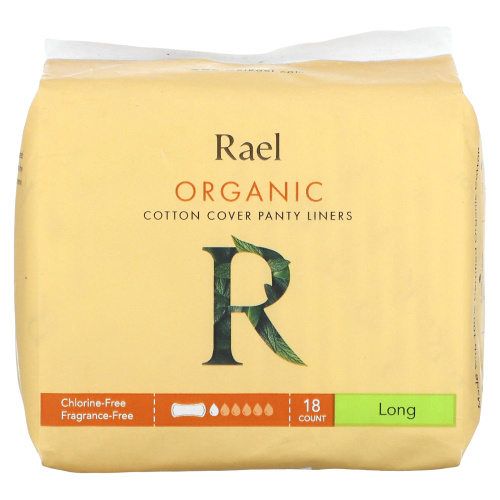 Rael, Organic Cotton Cover Panty Liners, Long, 18 Count