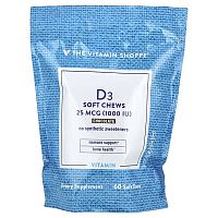 The Vitamin Shoppe, Vitamin D3 Chews, Chocolate, 25 mcg (1,000 IU), 60 Soft Chews