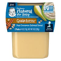 Gerber, Natural for Baby, Grain & Grow, 2nd Foods, овсяные хлопья с грушей, корицей, 2 пакетика по 113 г (4 унции)