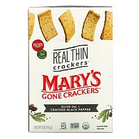 Mary's Gone Crackers, Real Thin Crackers, оливковое масло и черный перец, 142 г (5 унций)