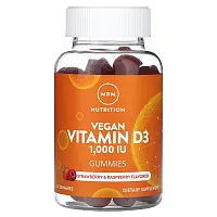 MRM Nutrition, Vegan Vitamin D3 Gummies, Strawberry &amp; Raspberry, 1,000 IU, 60 Gummies