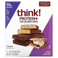 Think !, Protein+ 150 Calorie Bars, S&#x27;mores, 5 Bars, 1.41 oz (40 g) Each