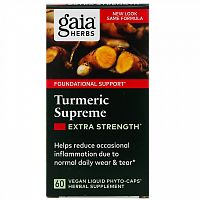 Gaia Herbs, Turmeric Supreme, Extra Strength, куркума, 60 растительных фито-капсул с жидкостью