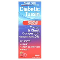 Diabetic Tussin, Cough &amp; Chest Congestion DM, Maximum Strength, Berry, 4 fl oz (118 ml)