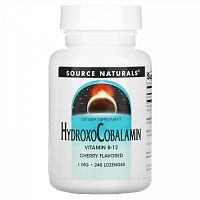 Source Naturals, гидроксокобаламин, витамин B12, пастилки со вкусом вишни, 1 мг, 240 таблеток