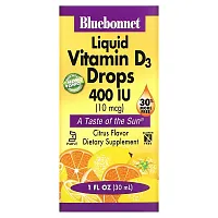 Bluebonnet Nutrition, Liquid Vitamin D3 Drops, Citrus, 10 mcg (400 IU), 1 fl oz (30 ml)