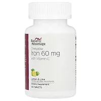 Bariatric Advantage, Chewable Iron with Vitamin C, Lemon &amp; Lime, 60 mg, 90 Tablets