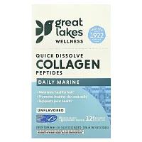 Great Lakes Wellness, Quick Dissolve Collagen Peptides, Daily Marine, Unflavored, 20 Packets, 0.42 oz (12 g) Each