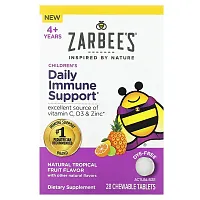 Zarbee&#x27;s, Children&#x27;s Daily Immune Support, 4+ Years, Natural Tropical Fruit, 28 Chewable Tablets