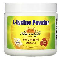 Nature's Life, L-Lysine в порошке, без вкусовых добавок, 200 г