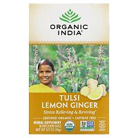 Organic India, чай с тулси, лимоном и имбирем, без кофеина, 18 пакетиков, 36 г (1,27 унции)