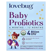 LoveBug Probiotics, Baby Probiotics, 6-12 Months, 4 Billion CFU, 30 Single Serve Stick Packs