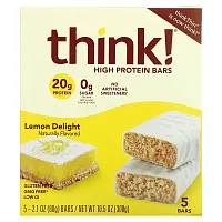 Think !, High Protein Bars, Lemon Delight, 5 Bars, 2.1 oz (60 g) Each