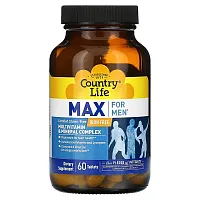 Country Life, Max for Men, Multivitamin &amp; Mineral Complex, Iron Free, 60 Tablets