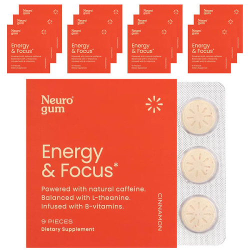 NeuroGum, Energy &amp; Focus, Cinnamon, 12 Pack, 9 Piece Each