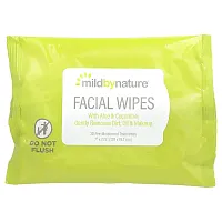 Mild By Nature, Aloe &amp; Cucumber Facial Wipes, Biodegradable, 30 Pre-Moistened Towelettes