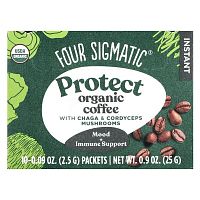 Four Sigmatic, Protect, Instant Organic Coffee with Chaga &amp; Cordyceps Mushrooms, Medium Roast, 10 Packets, 0.09 oz (2.5 g) Each