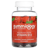 Gummiology, жевательные таблетки для взрослых с витамином В12 со вкусом малины, 90 вегетарианских жевательных таблеток