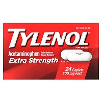 Tylenol, Extra Strength, ацетаминофен, обезболивающее, средство для снижения температуры для взрослых, 500 мг, 24 капсулы